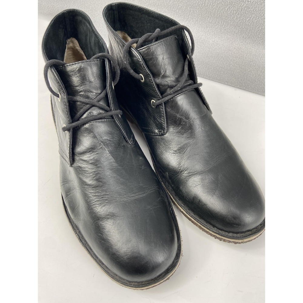 UGG Boots Mens 12 Leighton Black Leather Chukka Desert Crepe Sole Lace Up Casual